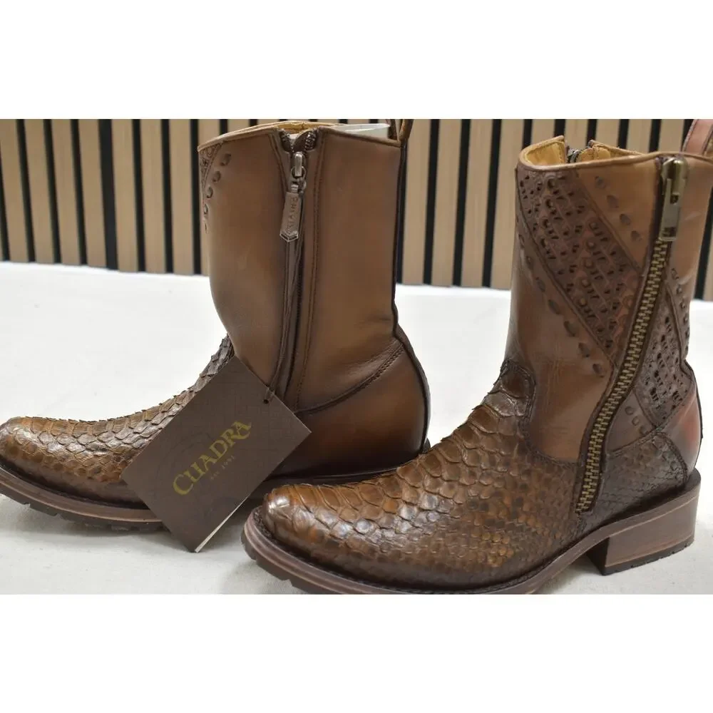 Cuadra Men's Honey Python Skin Laser Woven Zip Leather Boot CU425 US Size 6 EE